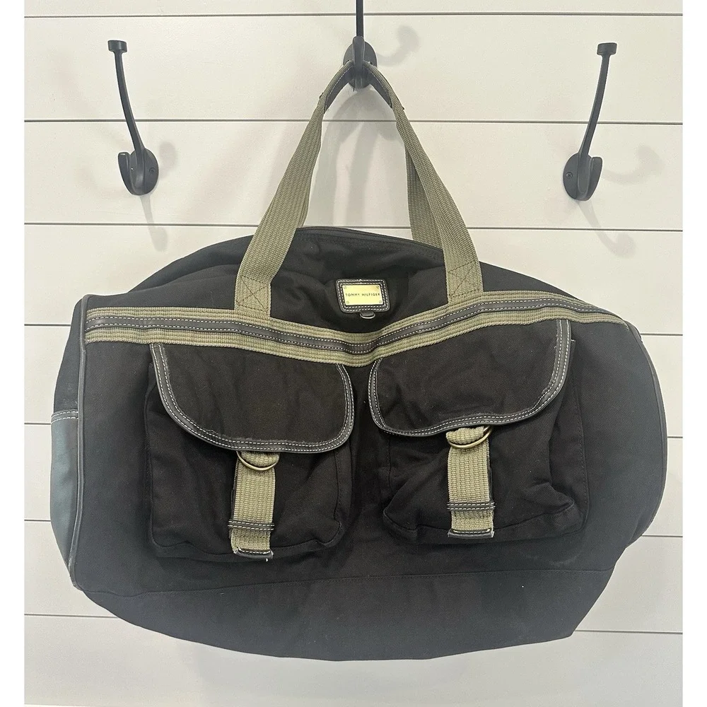 Tommy Hilfiger Duffel Bag Black & Army Green Travel Gym Weekender Bag